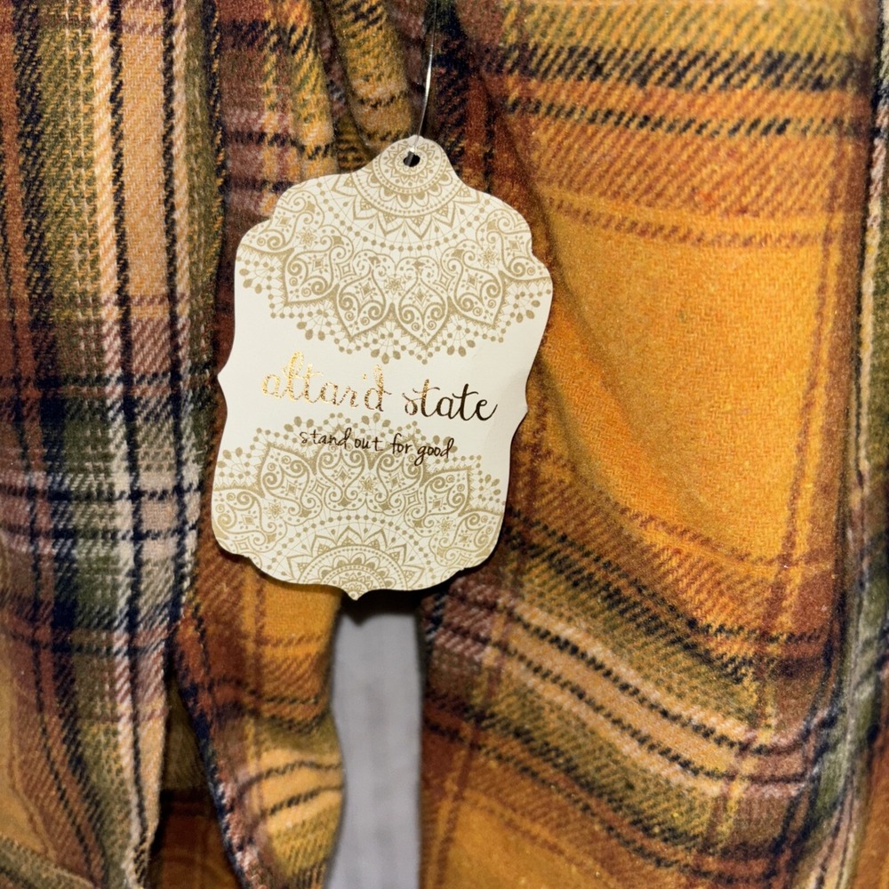 Alterd State Flannel Hoodie Shacket Women Size Sm Yellow Plaid Button Up Raw Hem - Picture 6 of 7